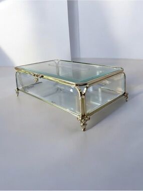 Glass Jewelry Display Box with Gold Frame vintage style